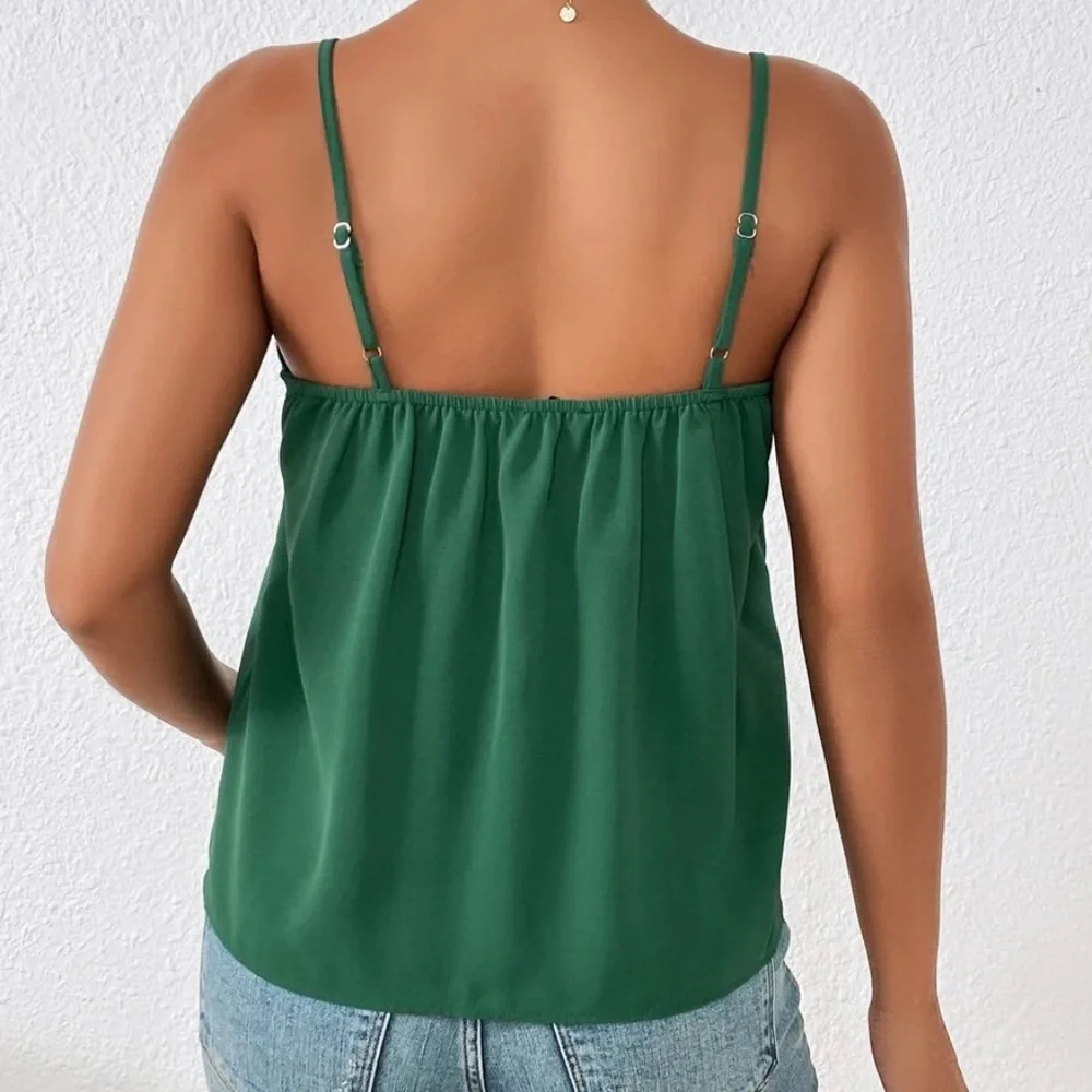 Boho Dark Green Lace Trim Cami Tank Top - Picture 9 of 13